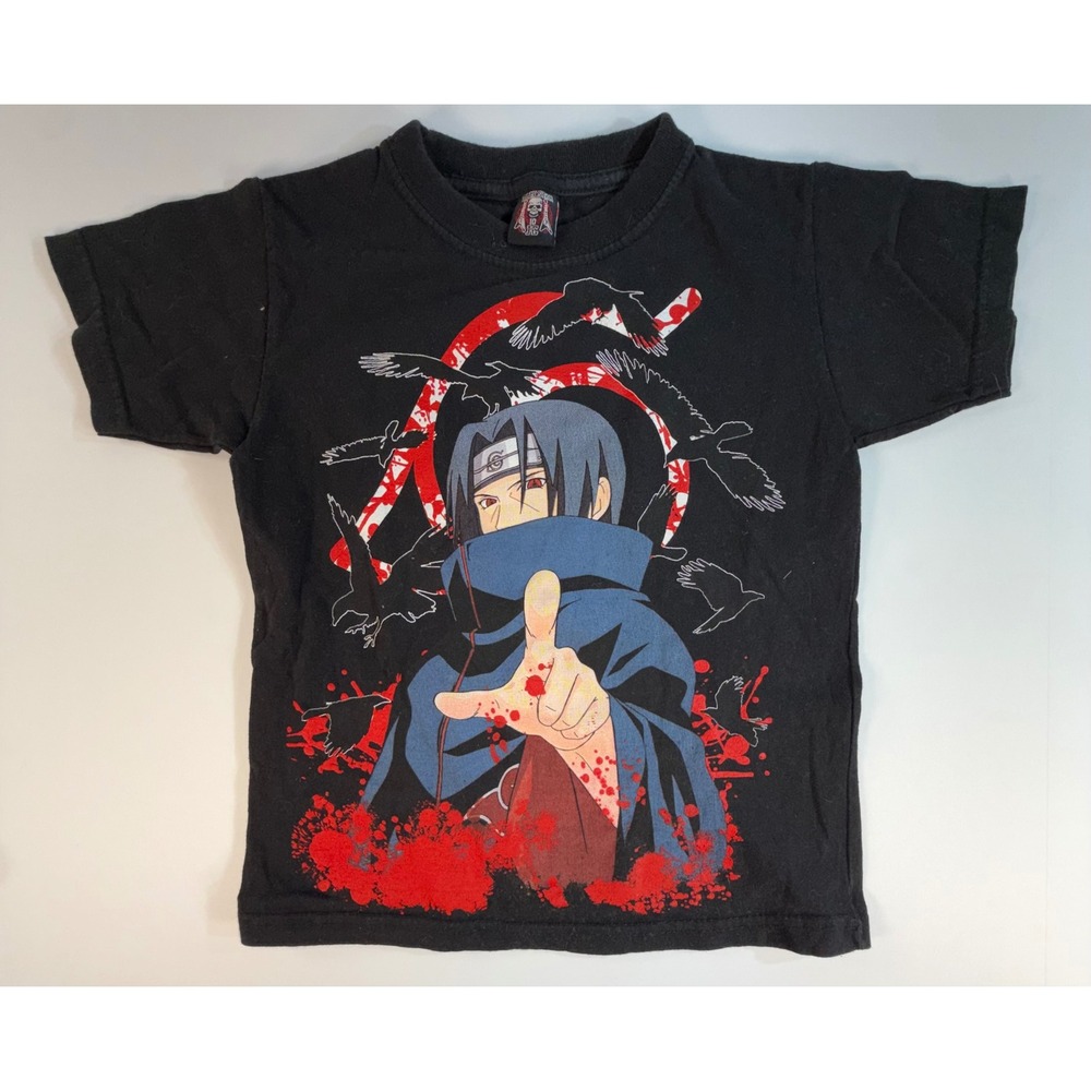 Rockstar Naruto Itachi Uchiha Graphic T-Shirt Kids Black Anime Crows Tee Size 10